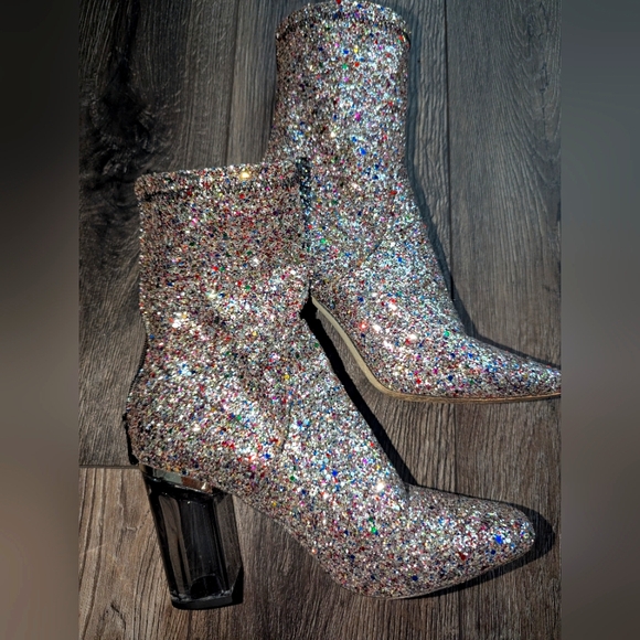 Public Desire Shoes - Glittering Silver Ankle Boots Size 5